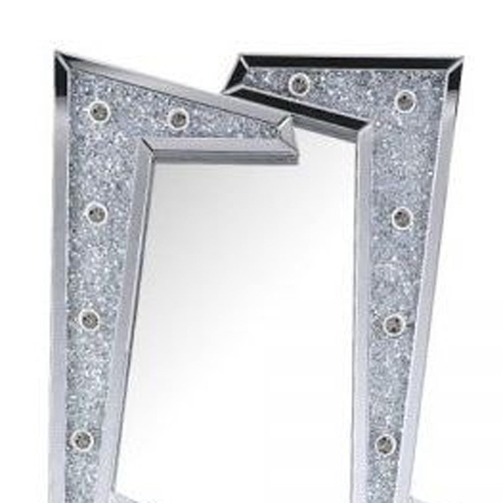 63 Mirrored & Faux Diamonds Lighted Irregular Accent Mirror