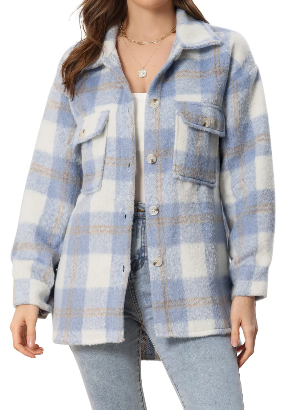 Allegra K- Plaid Shacket Flannel Coats