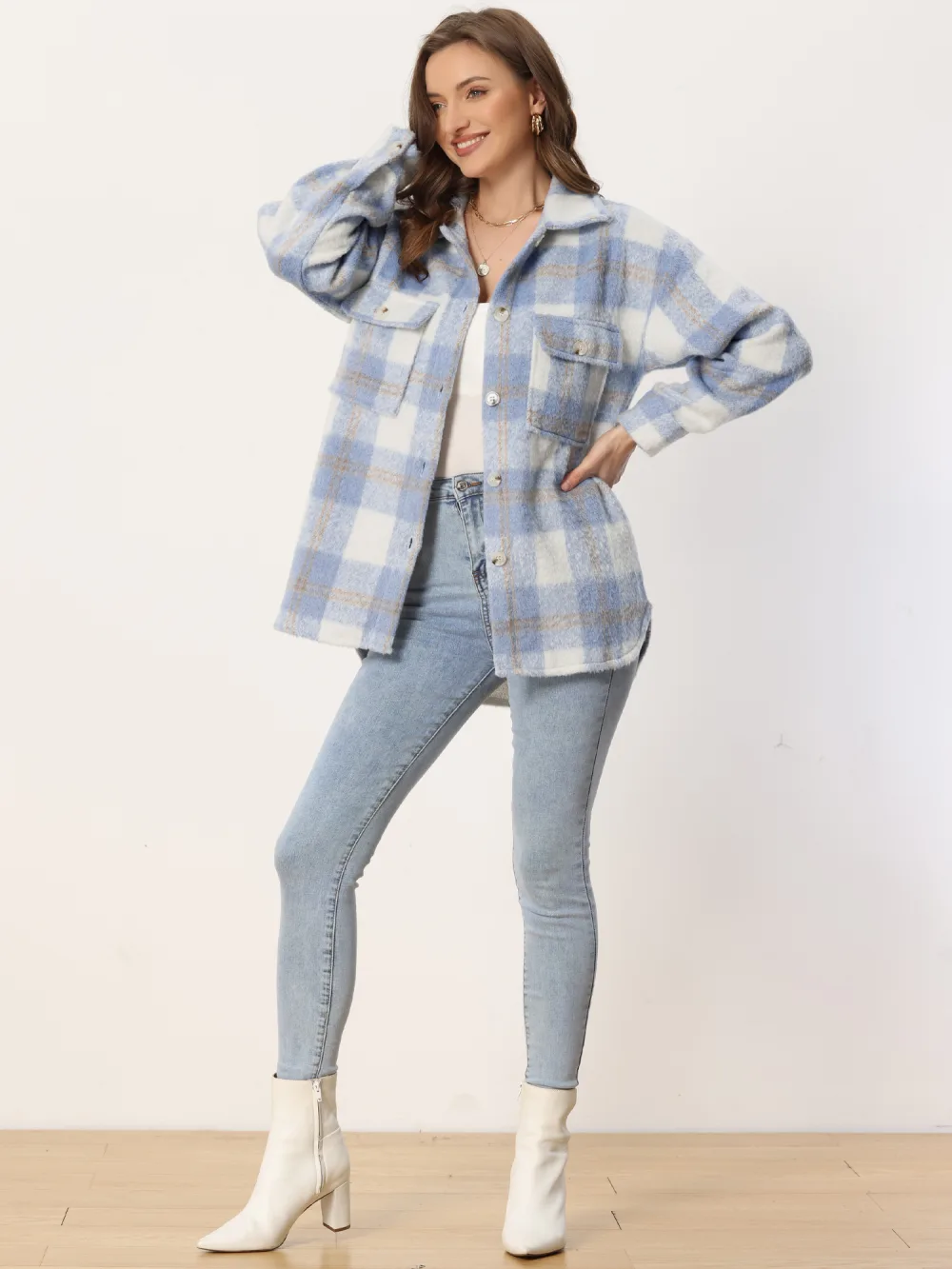 Allegra K- Plaid Shacket Flannel Coats