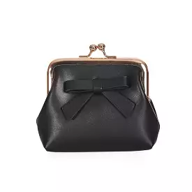 Black Coin Purse with Bow Detail and Gold Ball Clasp