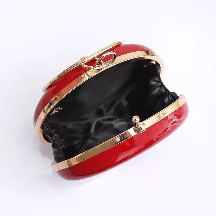 Black Round Clutch Bag With Gold Handle and Clasp