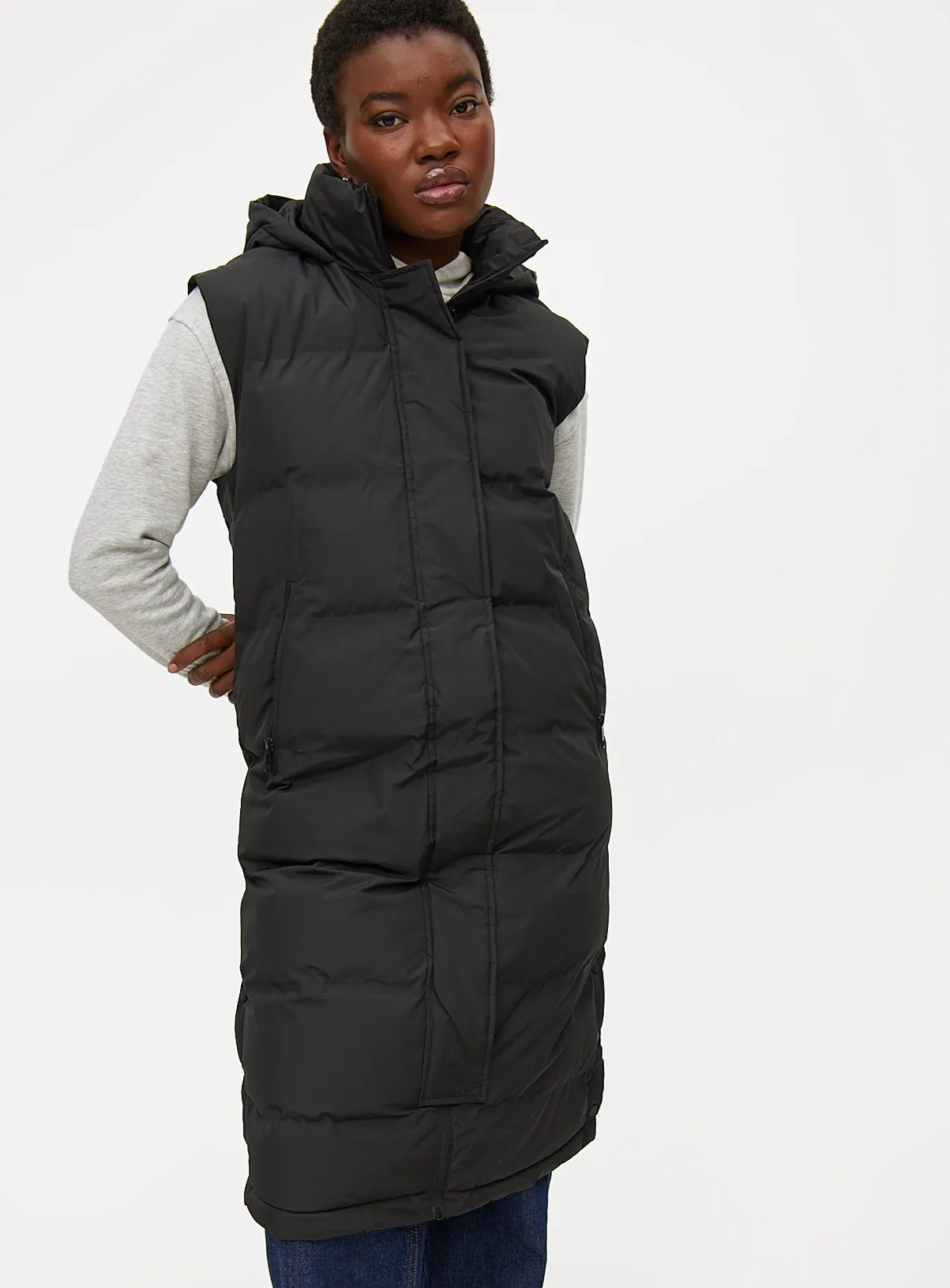 Buy Black Padded Longline Hooded Gilet XL | Coats | Tu