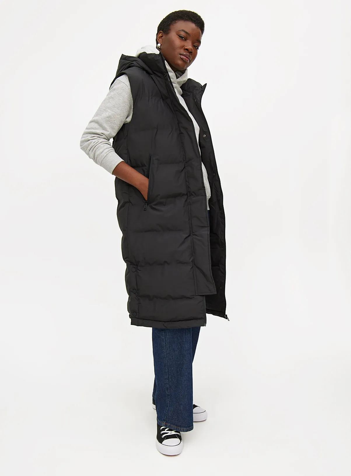 Buy Black Padded Longline Hooded Gilet XL | Coats | Tu