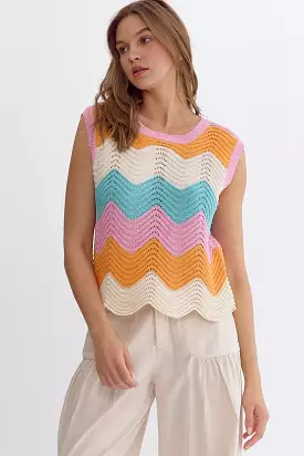 Colorblocked Round Neck Sleeveless Top