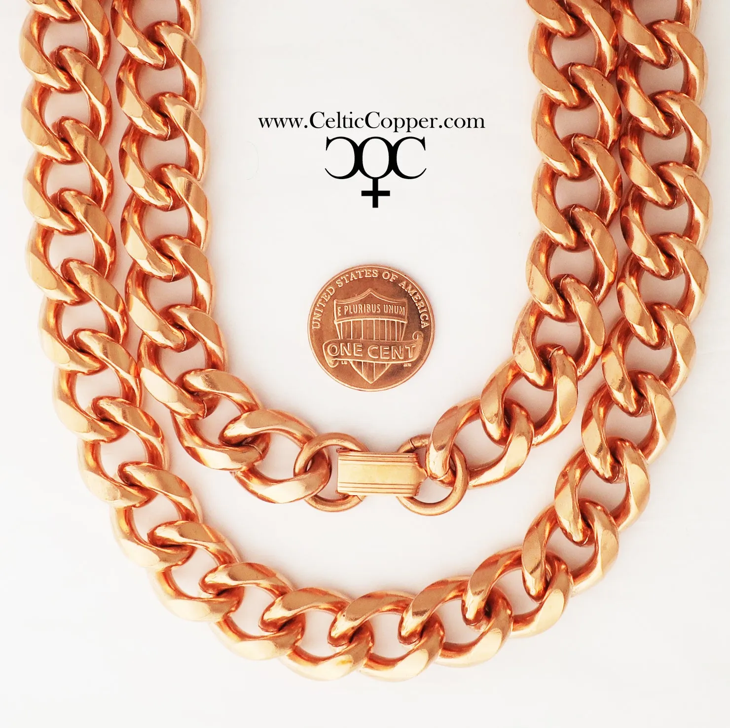 Copper Necklace Chain Set For Men Heavy Duty 18 Curb Chain Necklace And Matching Bracelet SET7918