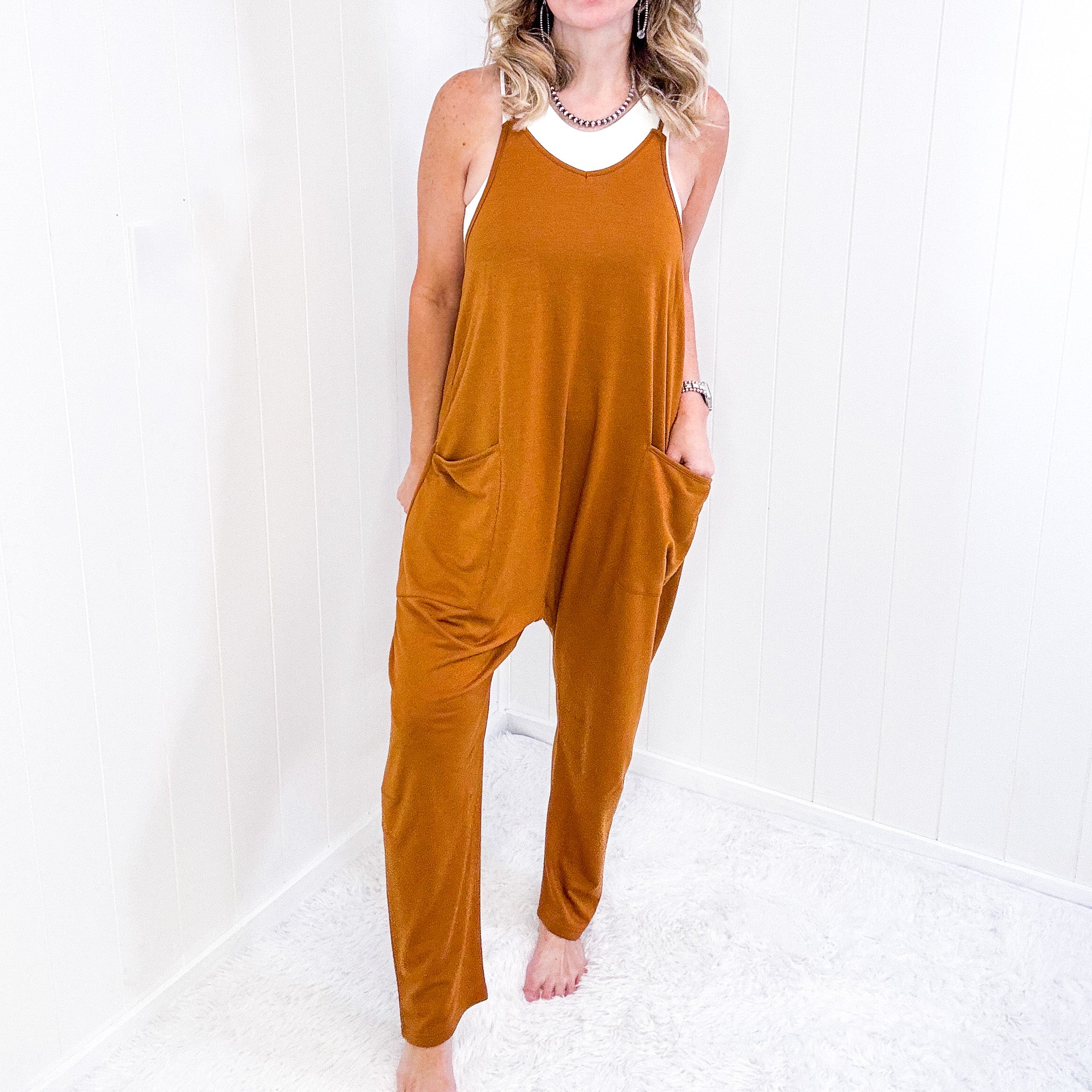 Double Take Full Size Sleeveless V-Neck Pocketed Jumpsuit