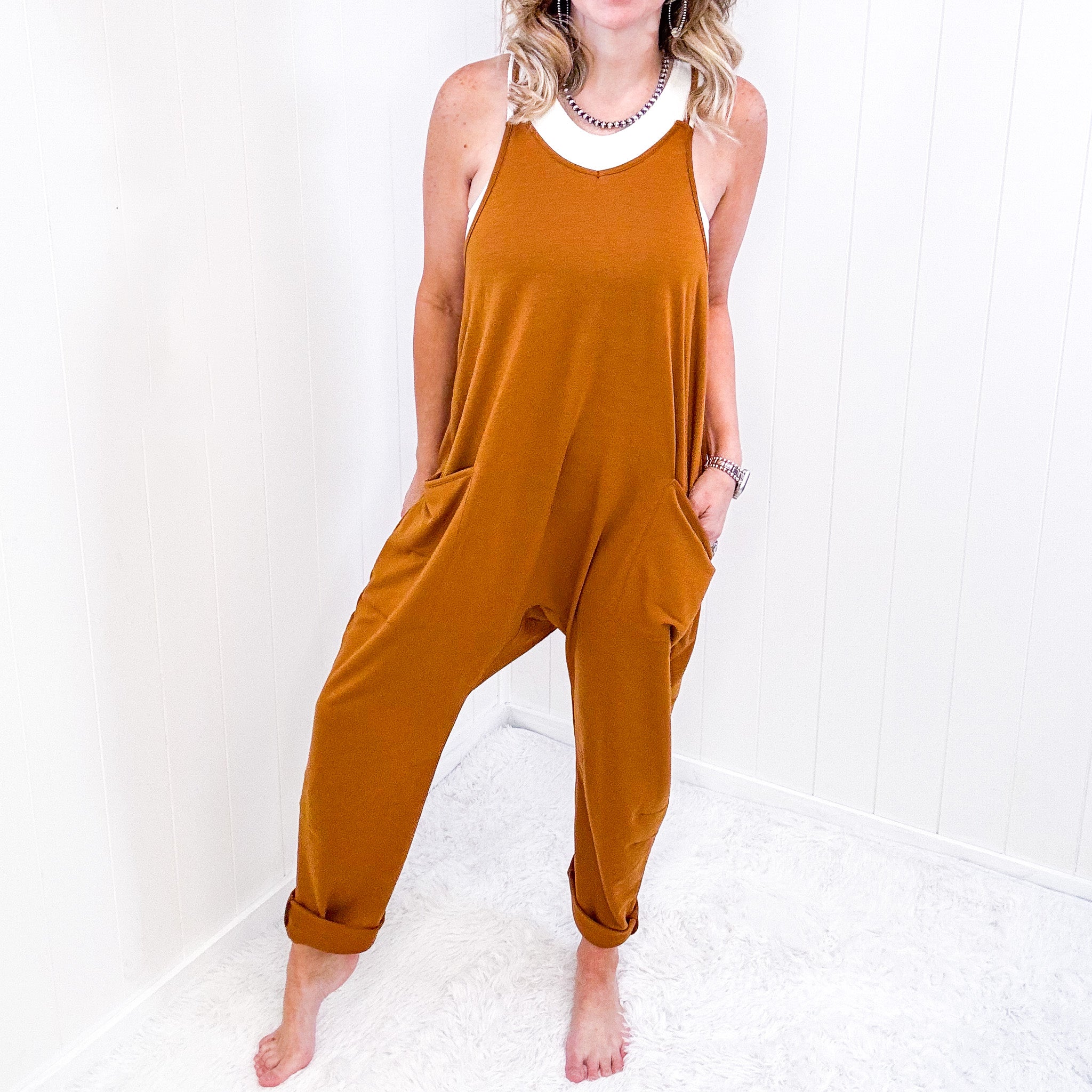 Double Take Full Size Sleeveless V-Neck Pocketed Jumpsuit