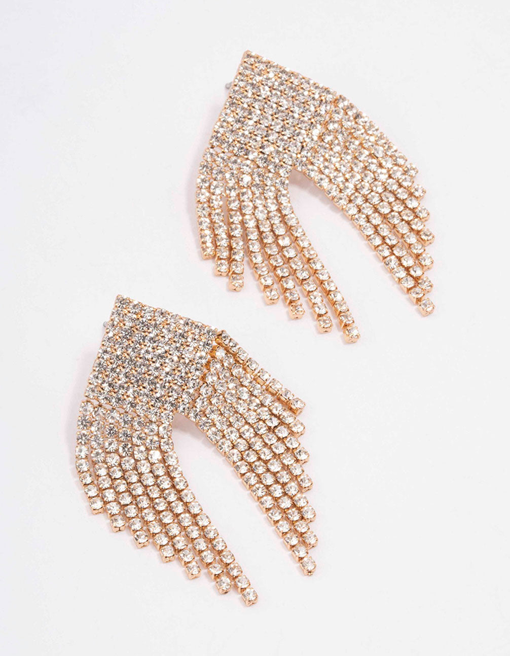 Gold Triangular Diamante Drop Earrings