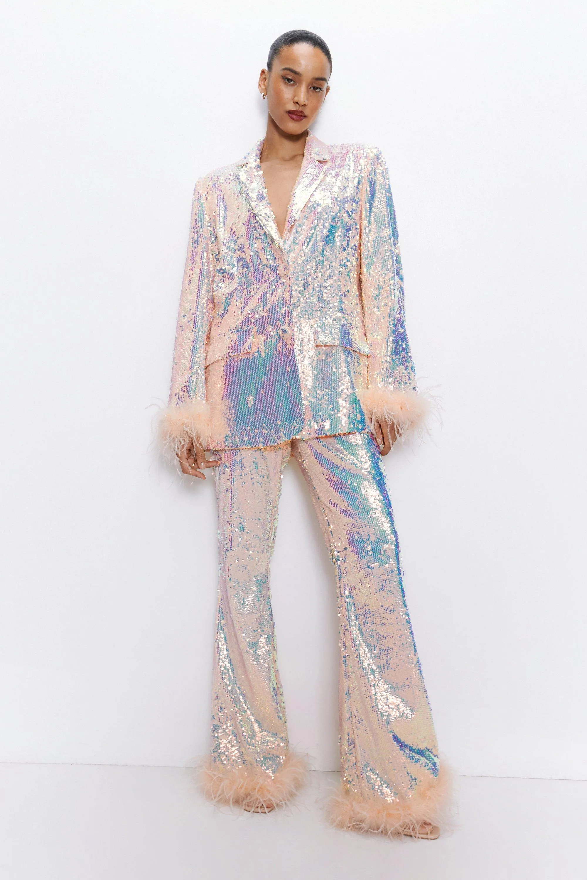 Jackets & Coats | Premium Sequin Feather Trim Blazer | NastyGal