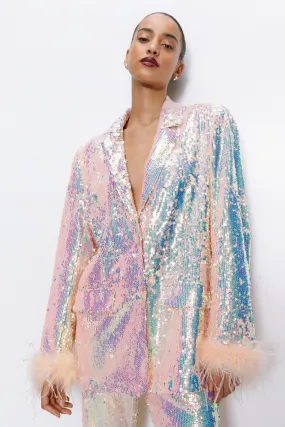 Jackets & Coats | Premium Sequin Feather Trim Blazer | NastyGal