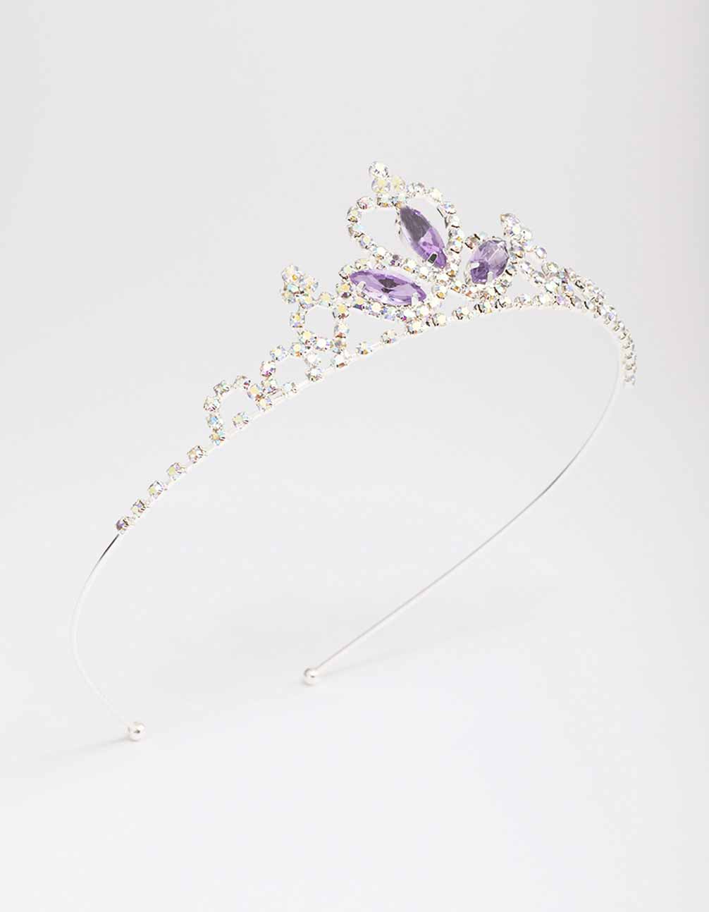 Kids Silver Lilac Diamante Tiara