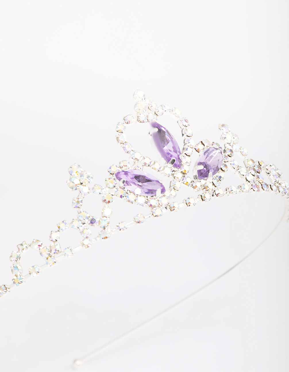 Kids Silver Lilac Diamante Tiara