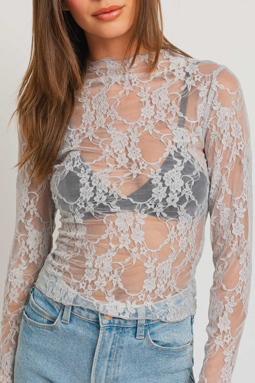 Lace Sheer Long Sleeve Top