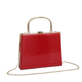 Lipstick Red Patent Handbag With Gold Clasp and Chain Detail Shoulder Strap