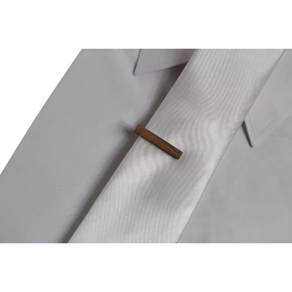 Mens Light Brown Wooden Tie Clip Clasp