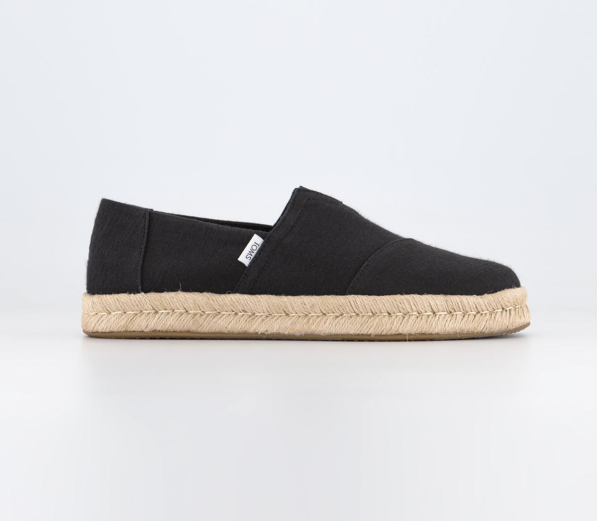 Mens Toms Alpargata Rope 2.0 Black Recycled Cotton Slubby Woven