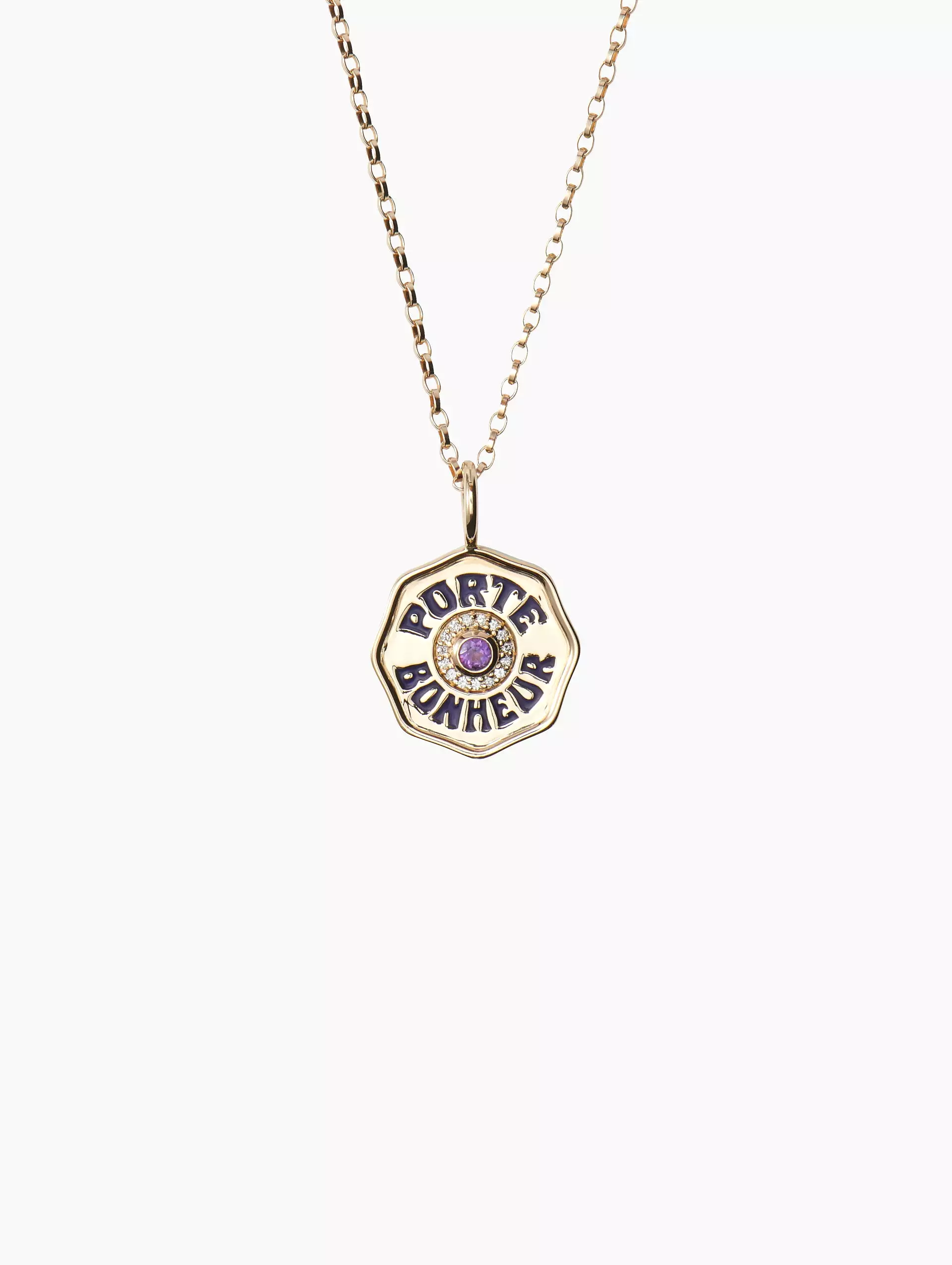 Mini Amethyst Porte Bonheur Necklace With Diamonds