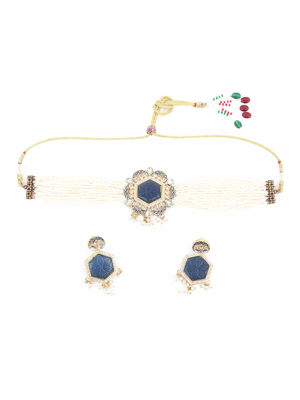 Odette Blue Multi Layered Choker Neckpiece For Women