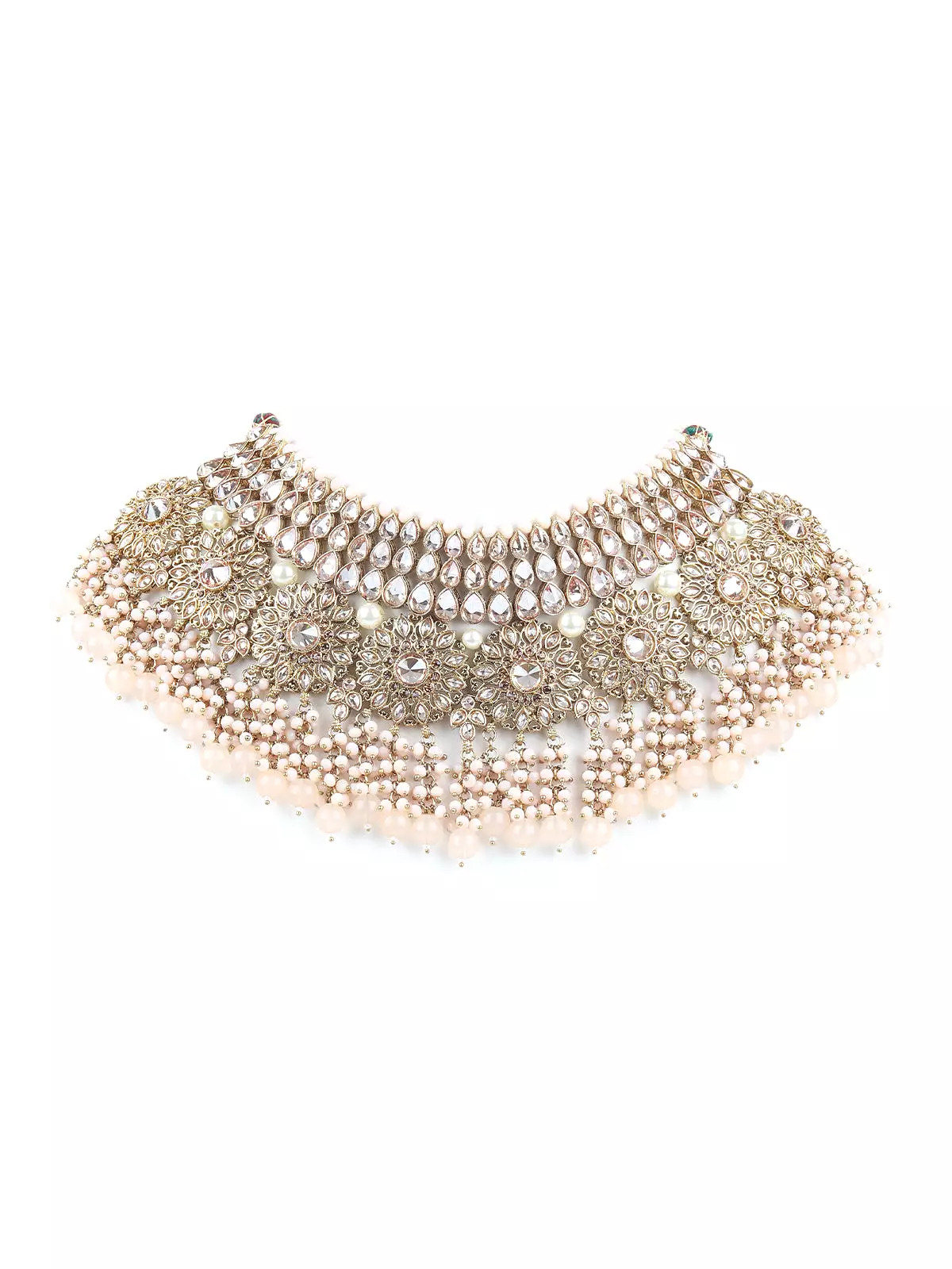 Odette Pink Bridal Choker Neckpiece With Maangtika For Women