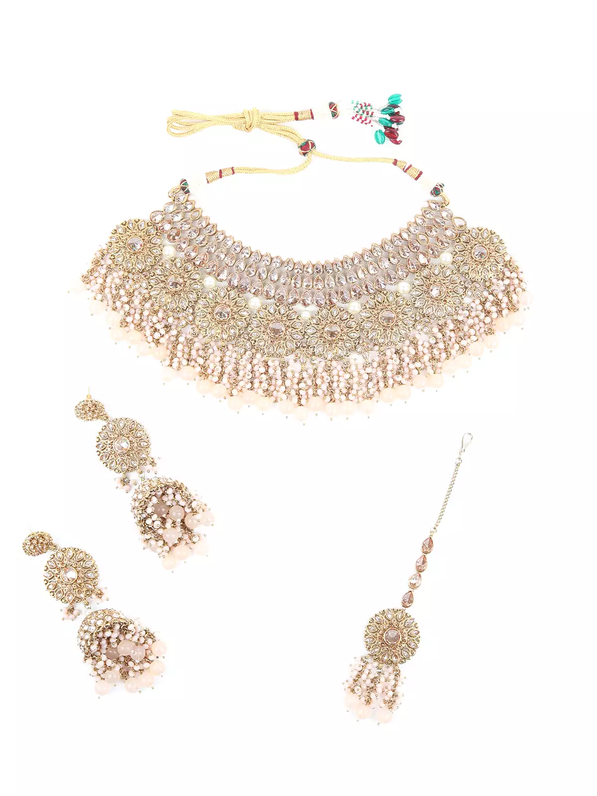 Odette Pink Bridal Choker Neckpiece With Maangtika For Women