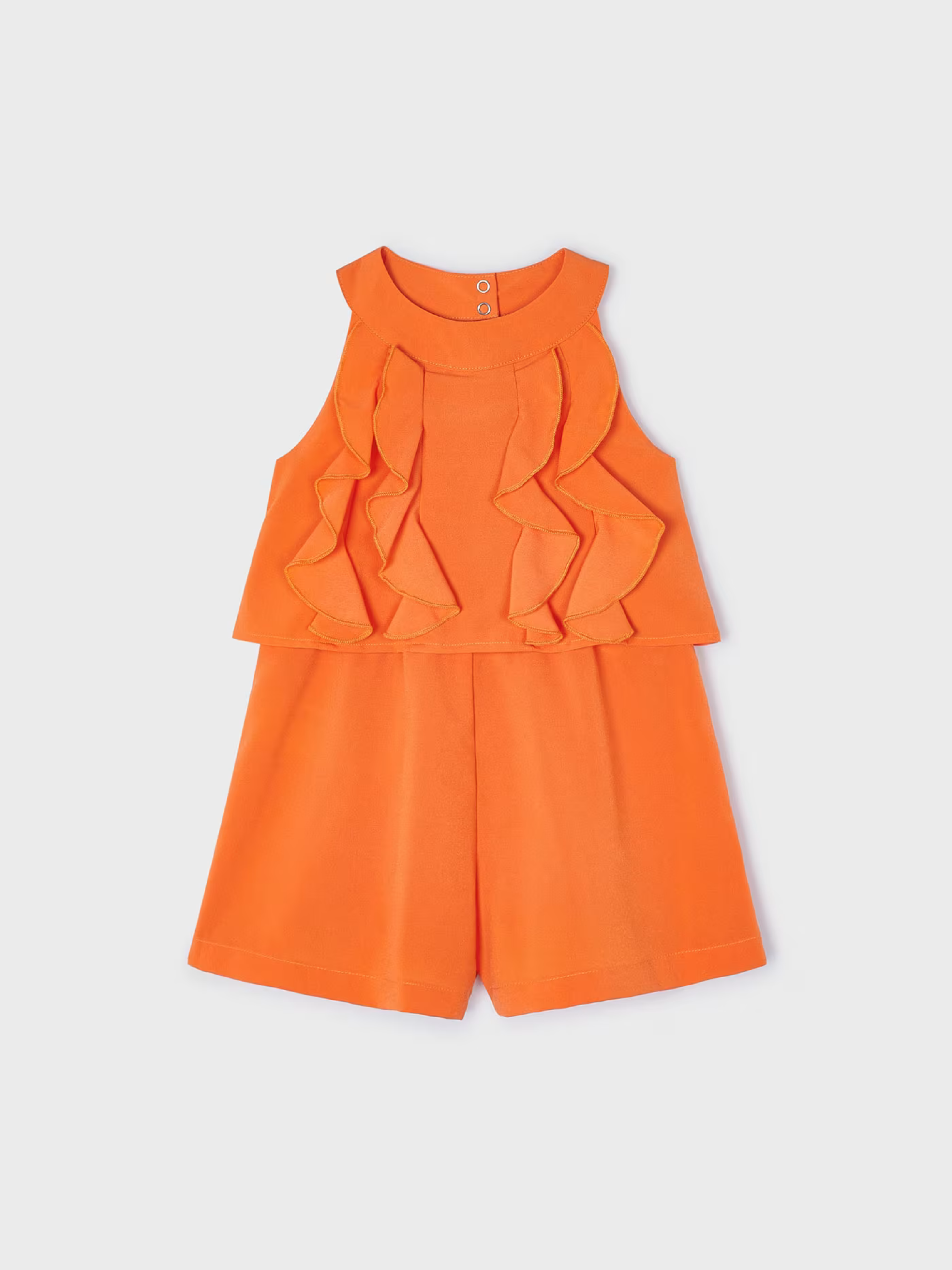 Orange Ruffled Crepe Romper - Big Girl