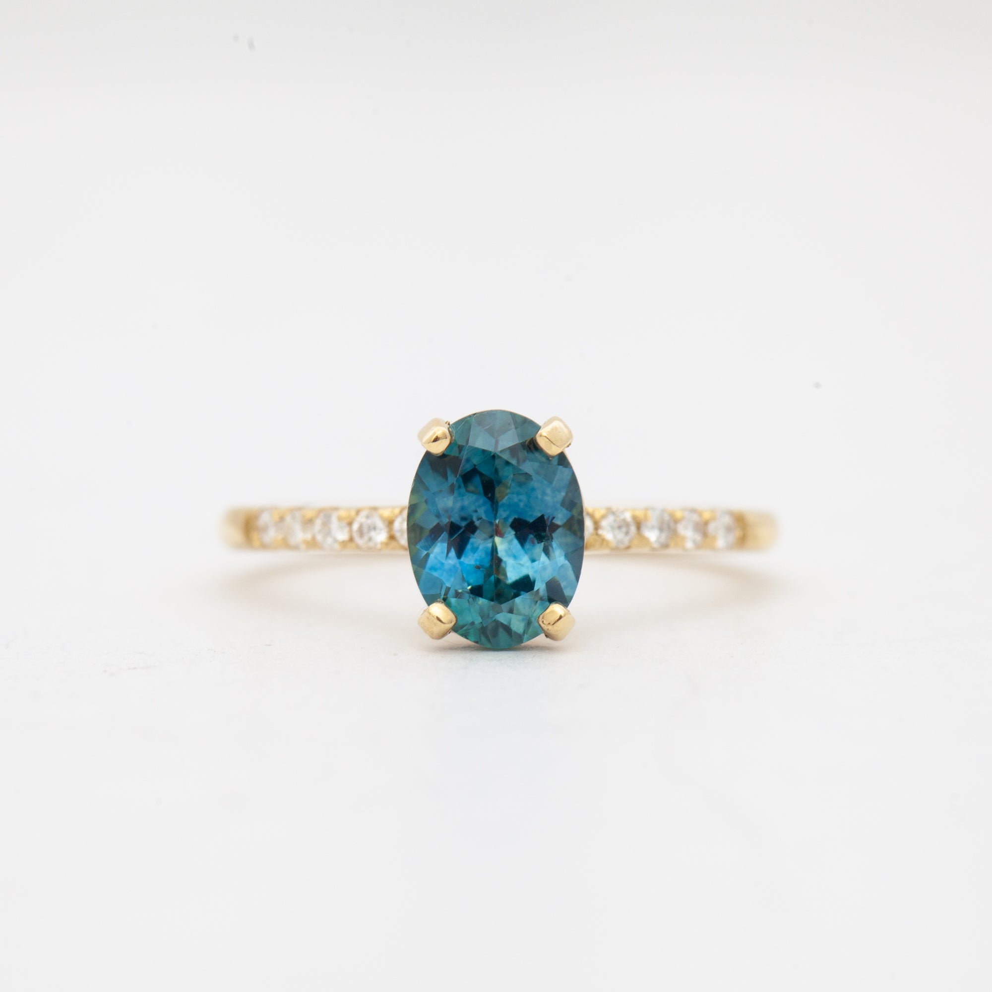 Oval Sapphire Pave Coursière Solitaire