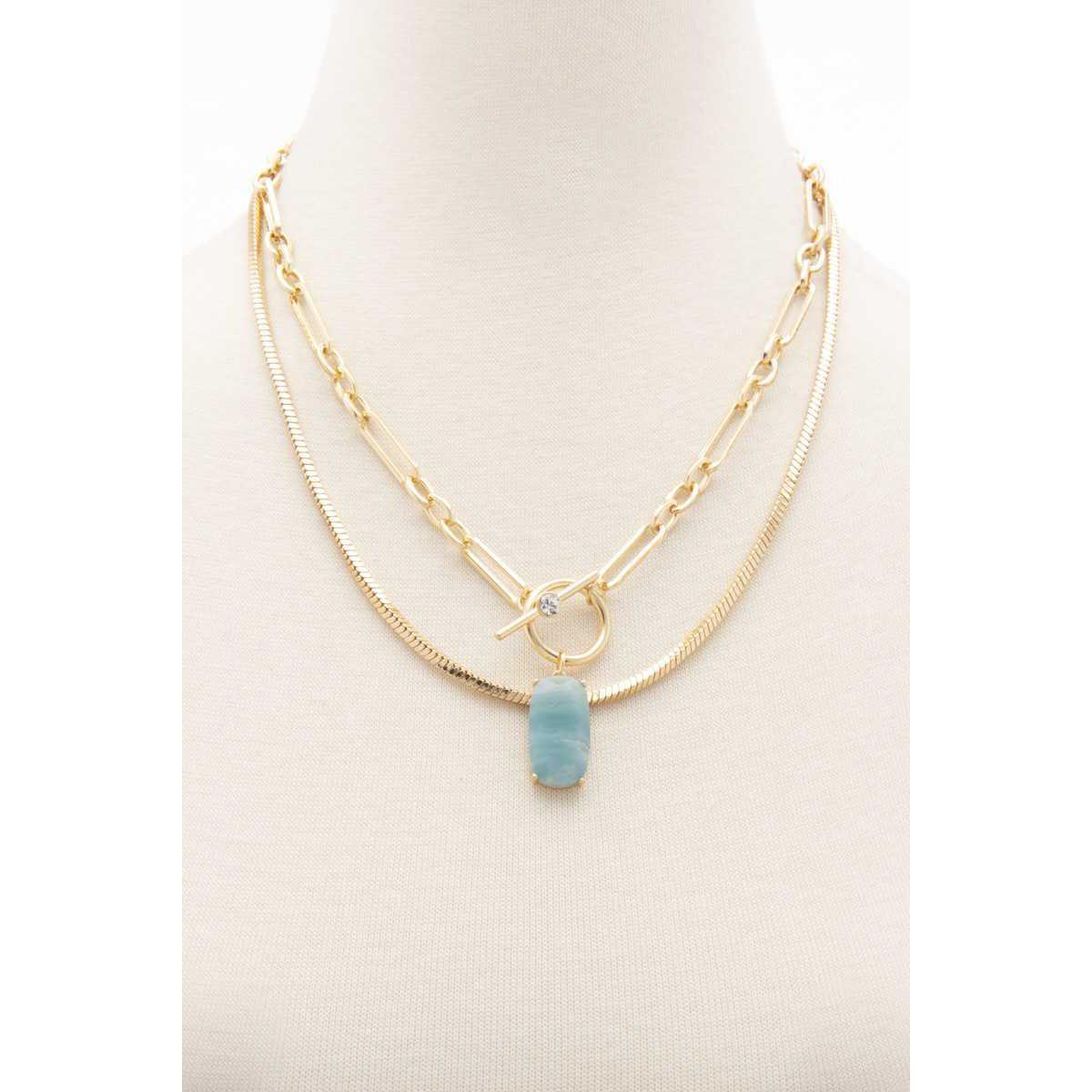 Oval Stone Toggle Clasp Layered Necklace