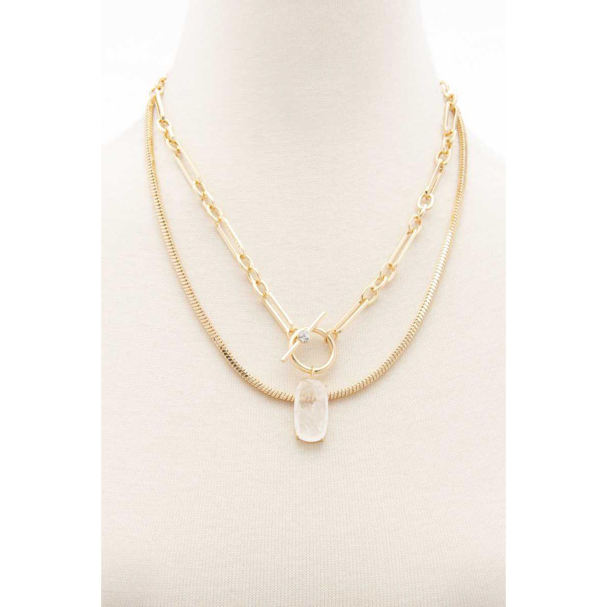 Oval Stone Toggle Clasp Layered Necklace