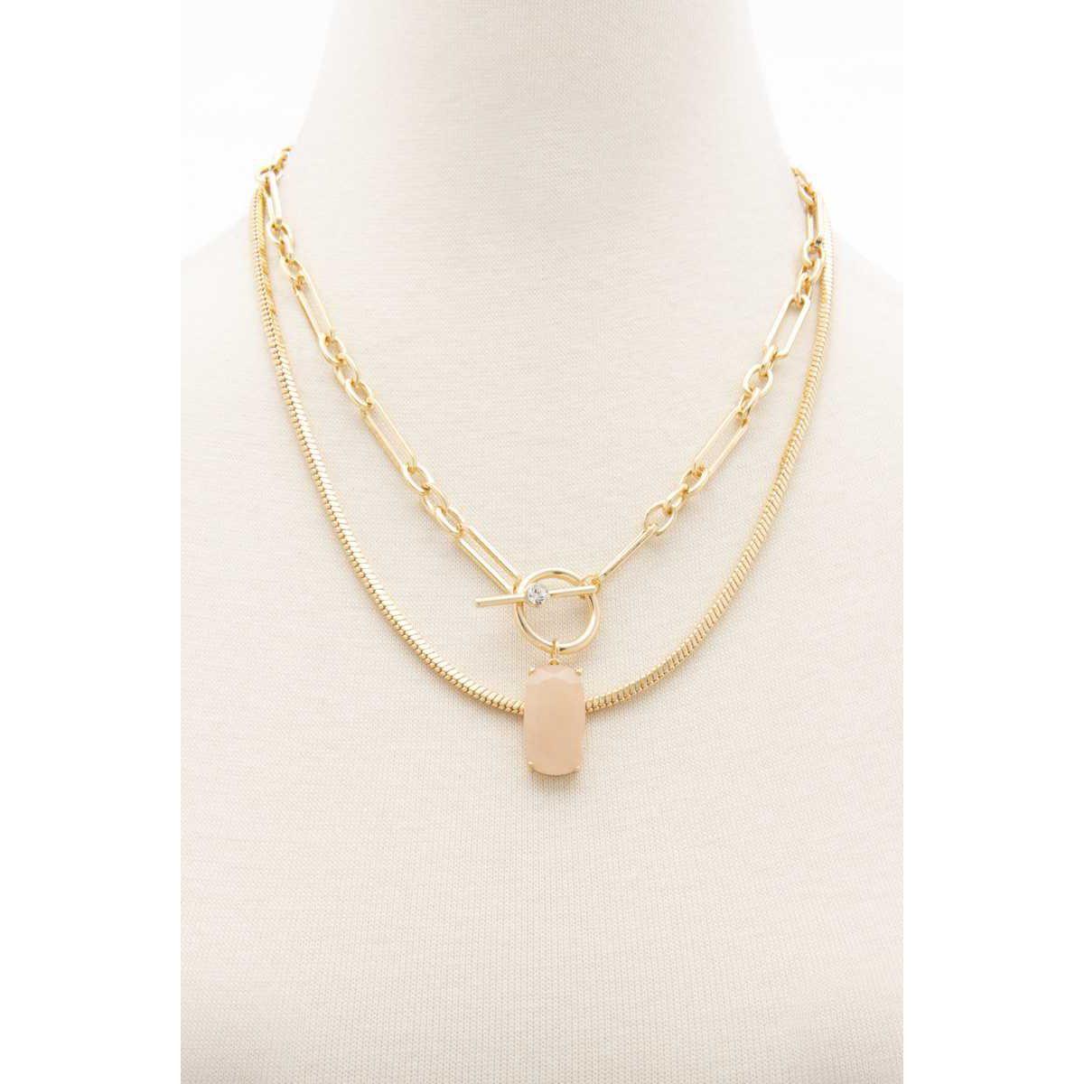 Oval Stone Toggle Clasp Layered Necklace