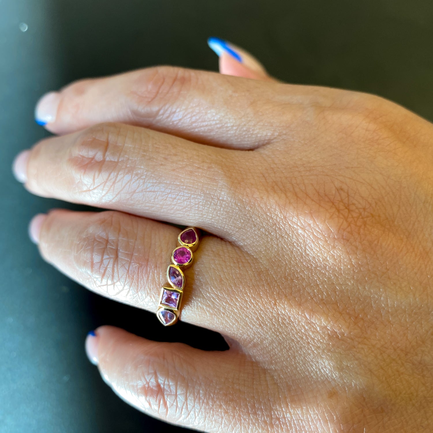 Pink Sapphire Ombre Multi-Shape Bezel Band