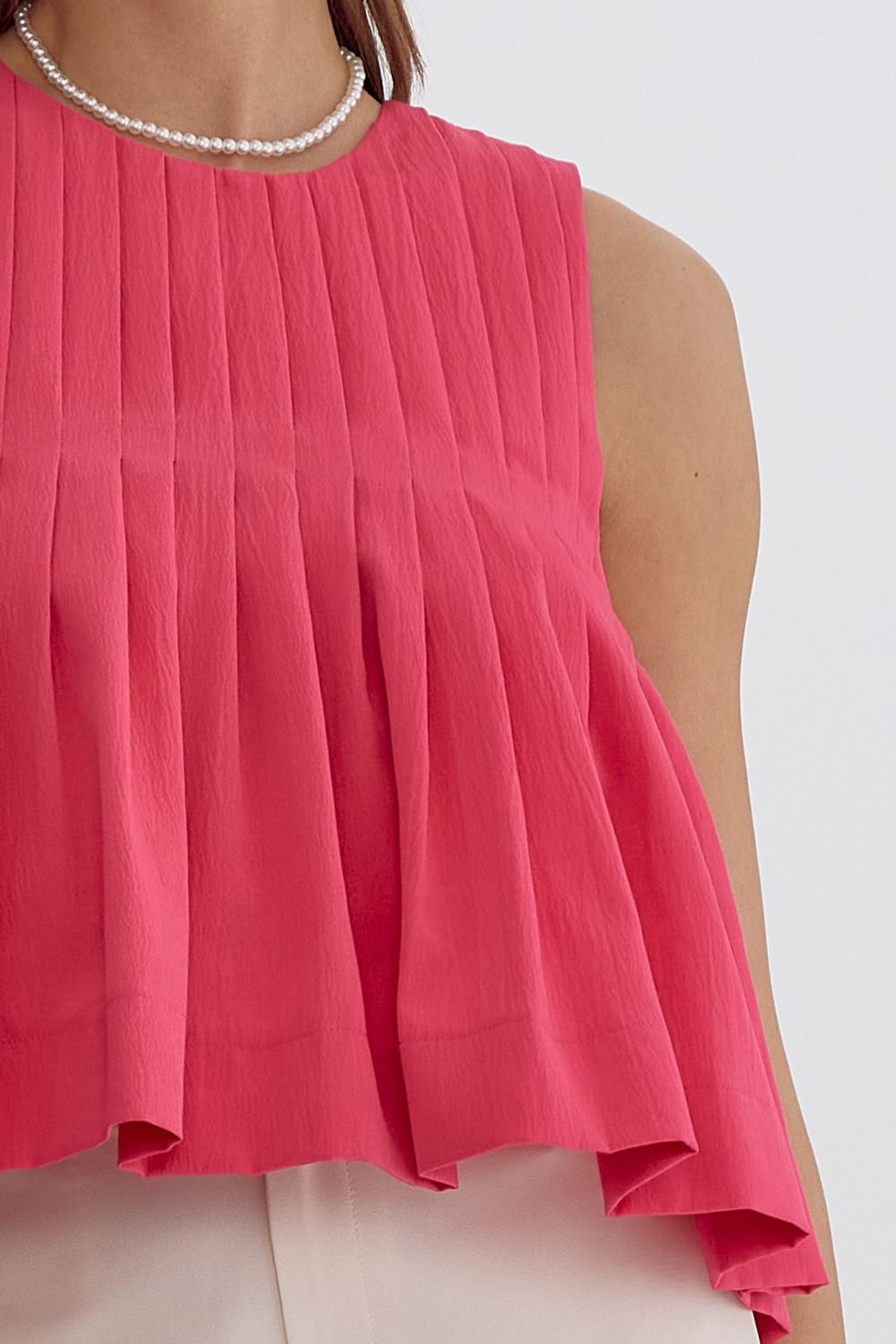 Pleated Sleeveless Cropped Ruffled Detail Top