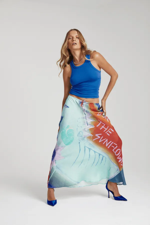 Relaxed Maxi Skirt Blue Sunflower