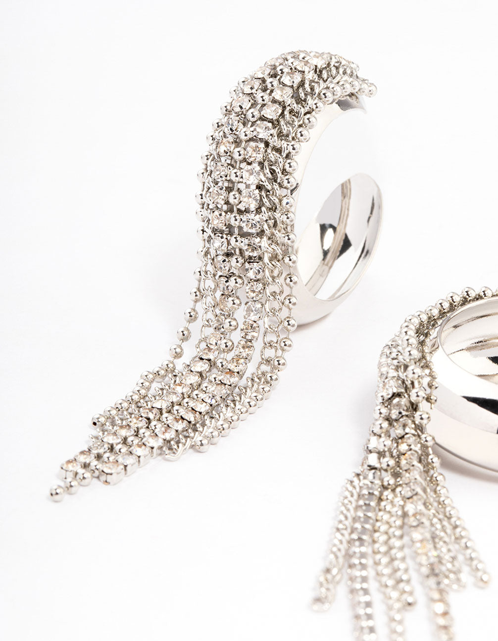 Rhodium Diamante Statement Tassel Hoop Earrings