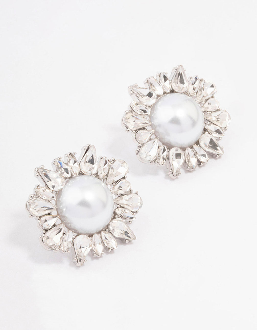 Rhodium Pearl & Cluster Statement Stud Earrings