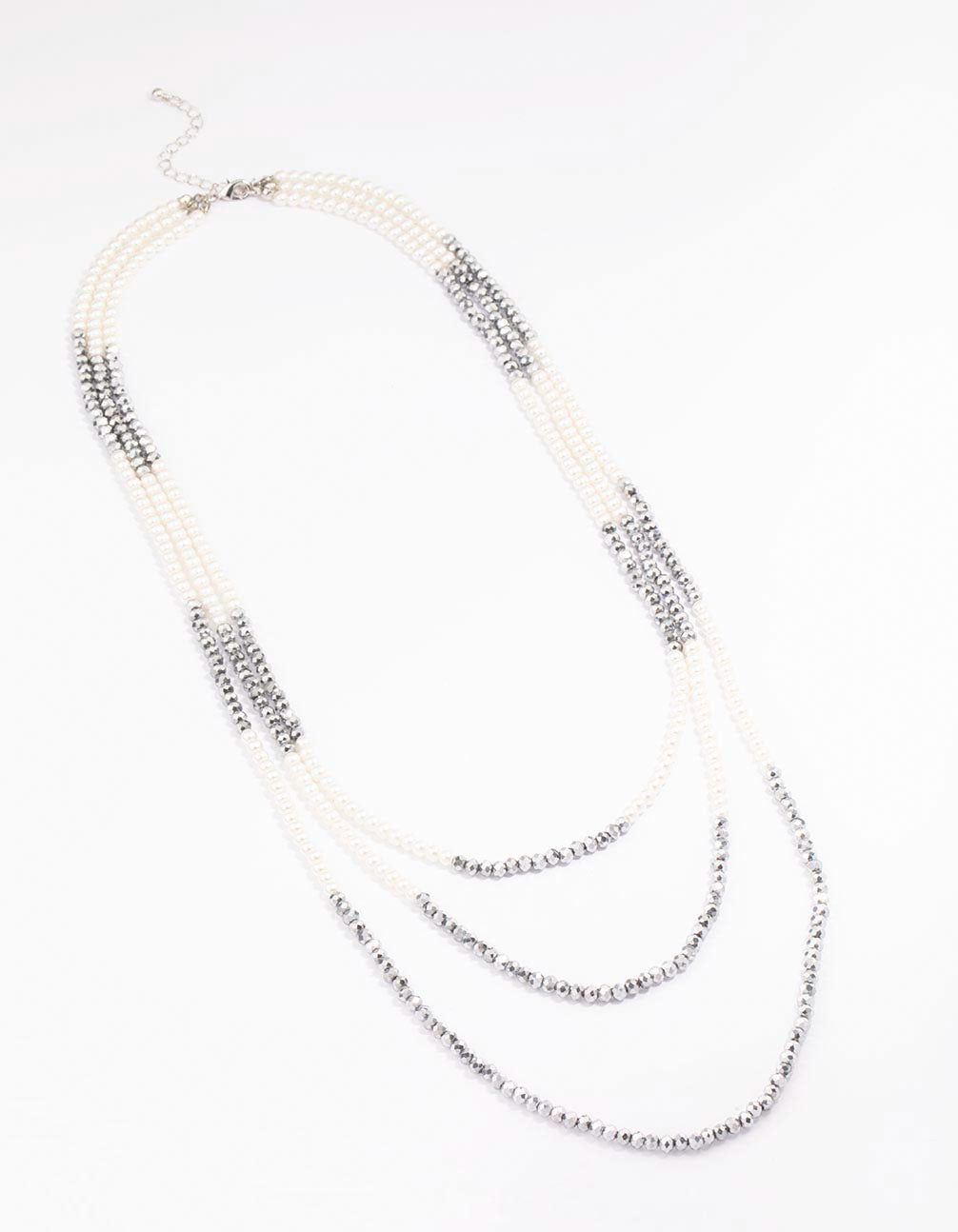 Rhodium Pearl Facet Layered Necklace