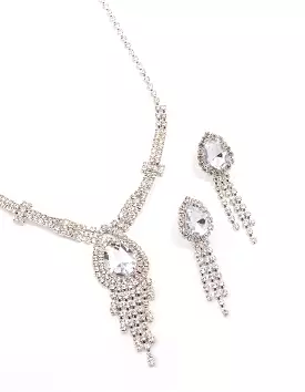 Rhodium Vintage Diamante Drop Jewellery Set