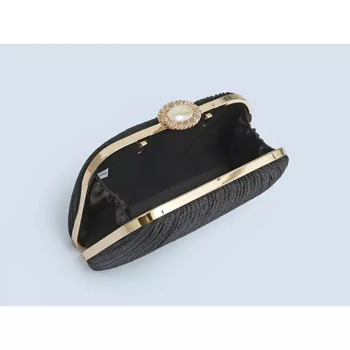 Rose Gold Shimmering Evening Clutch Bag With Large Clasp