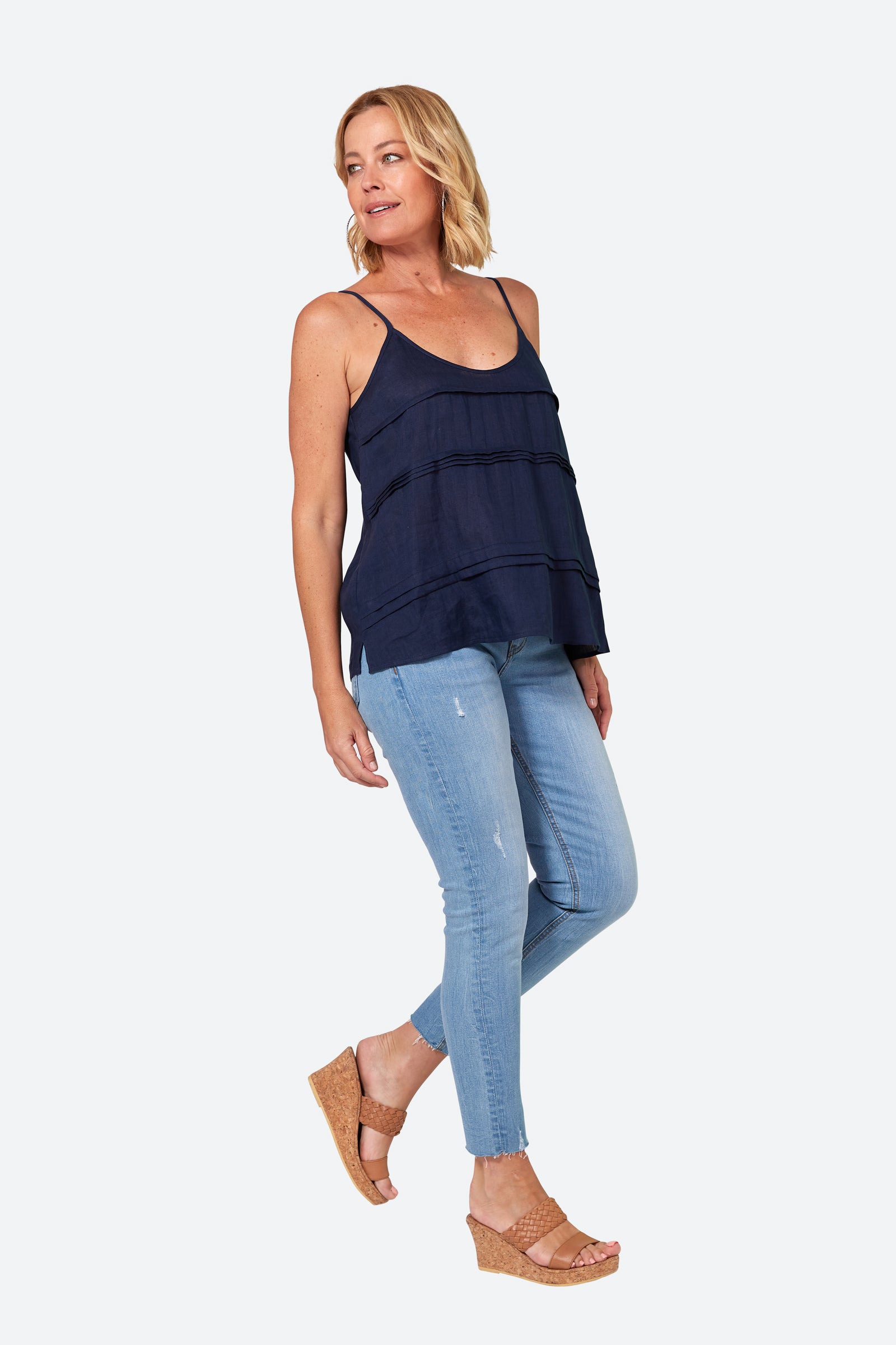 SALE  - La Vie Linen Tank - Sapphire