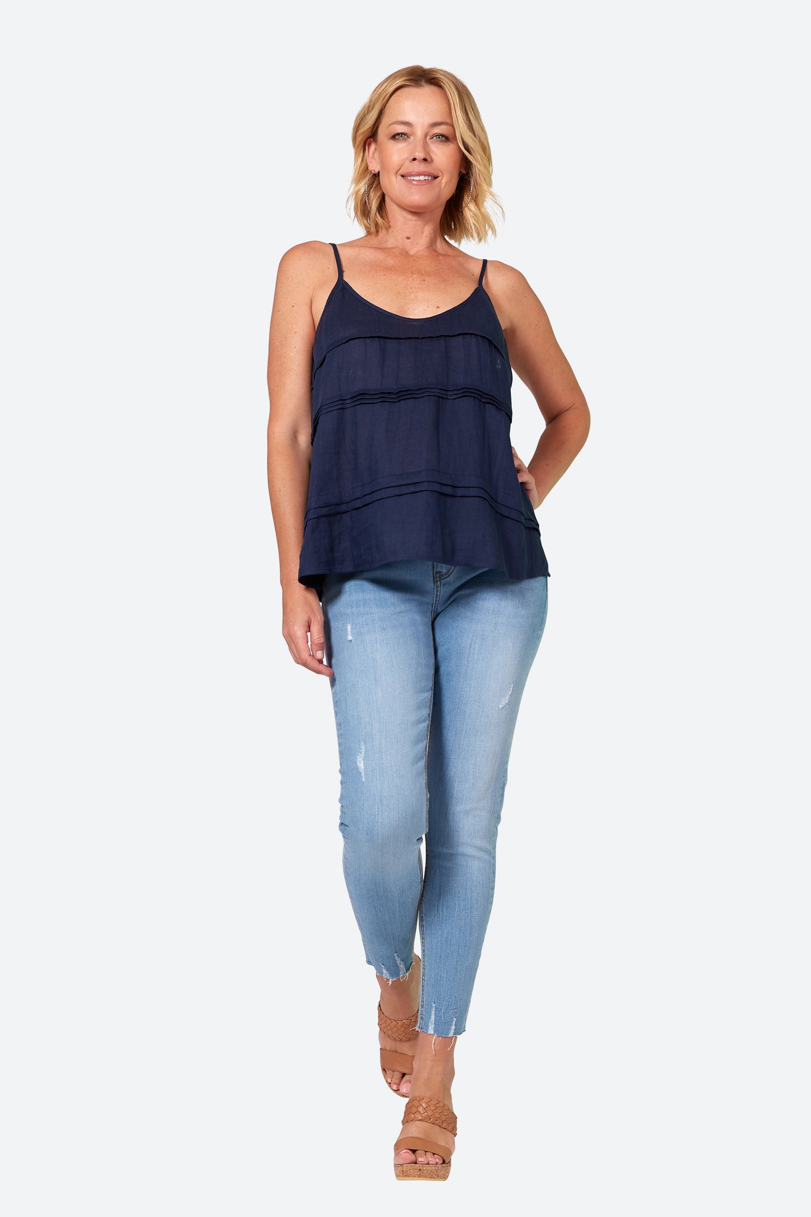 SALE  - La Vie Linen Tank - Sapphire