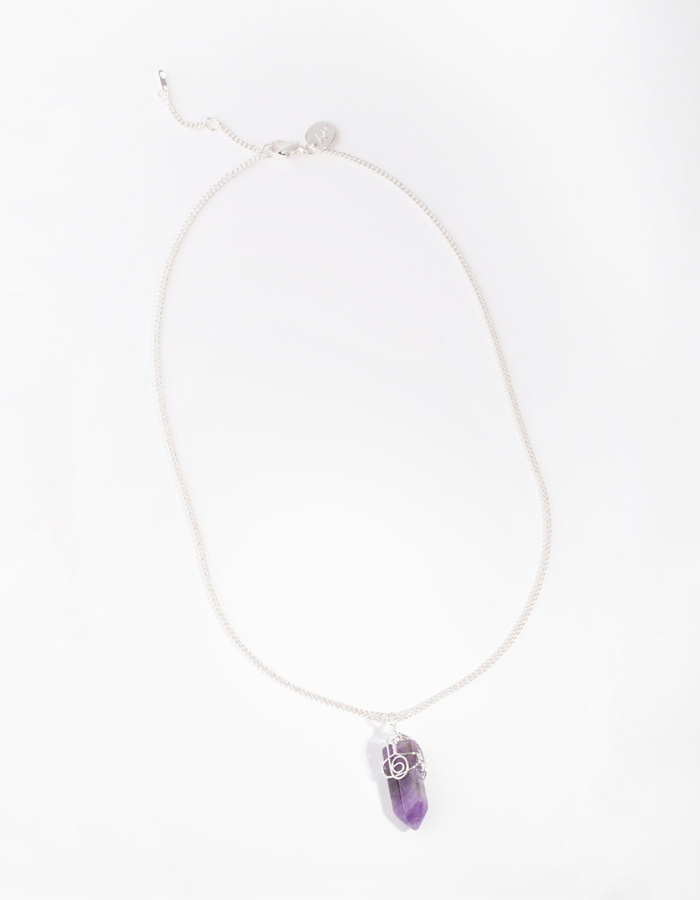 Silver Curled Amethyst Stone Necklace