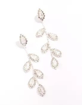 Silver Diamante Leaf Drop Earrings