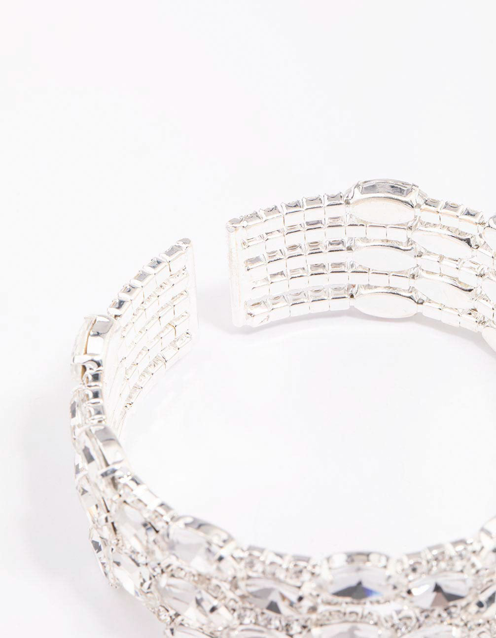 Silver Large Diamante Oval Wrist Cuff