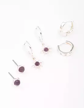 Silver Plated Amethyst Celestial Earring 3-Pack