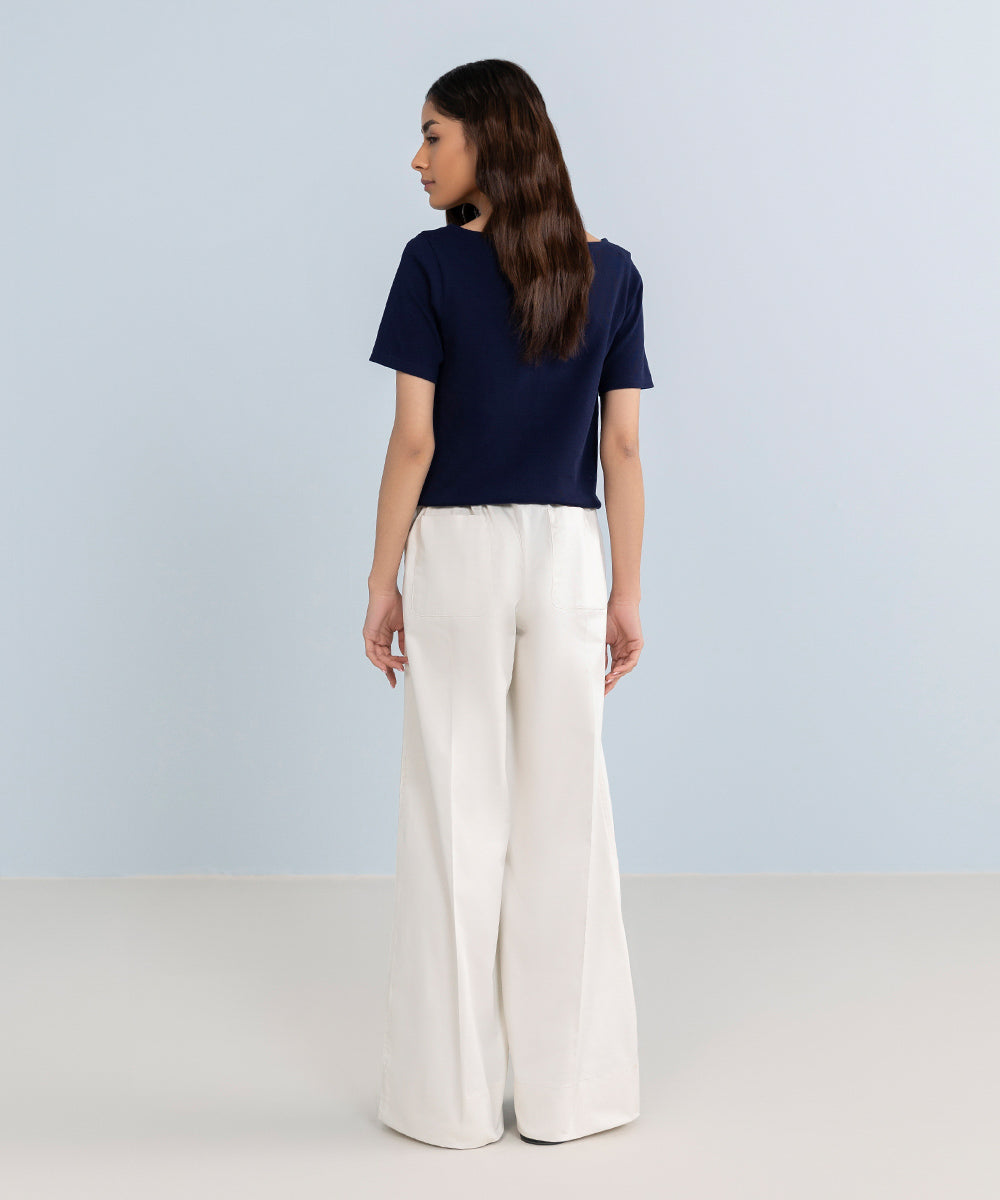 Stretched Cotton Wide Leg Trousers