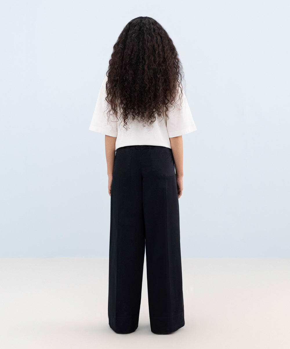 Stretched Cotton Wide Leg Trousers