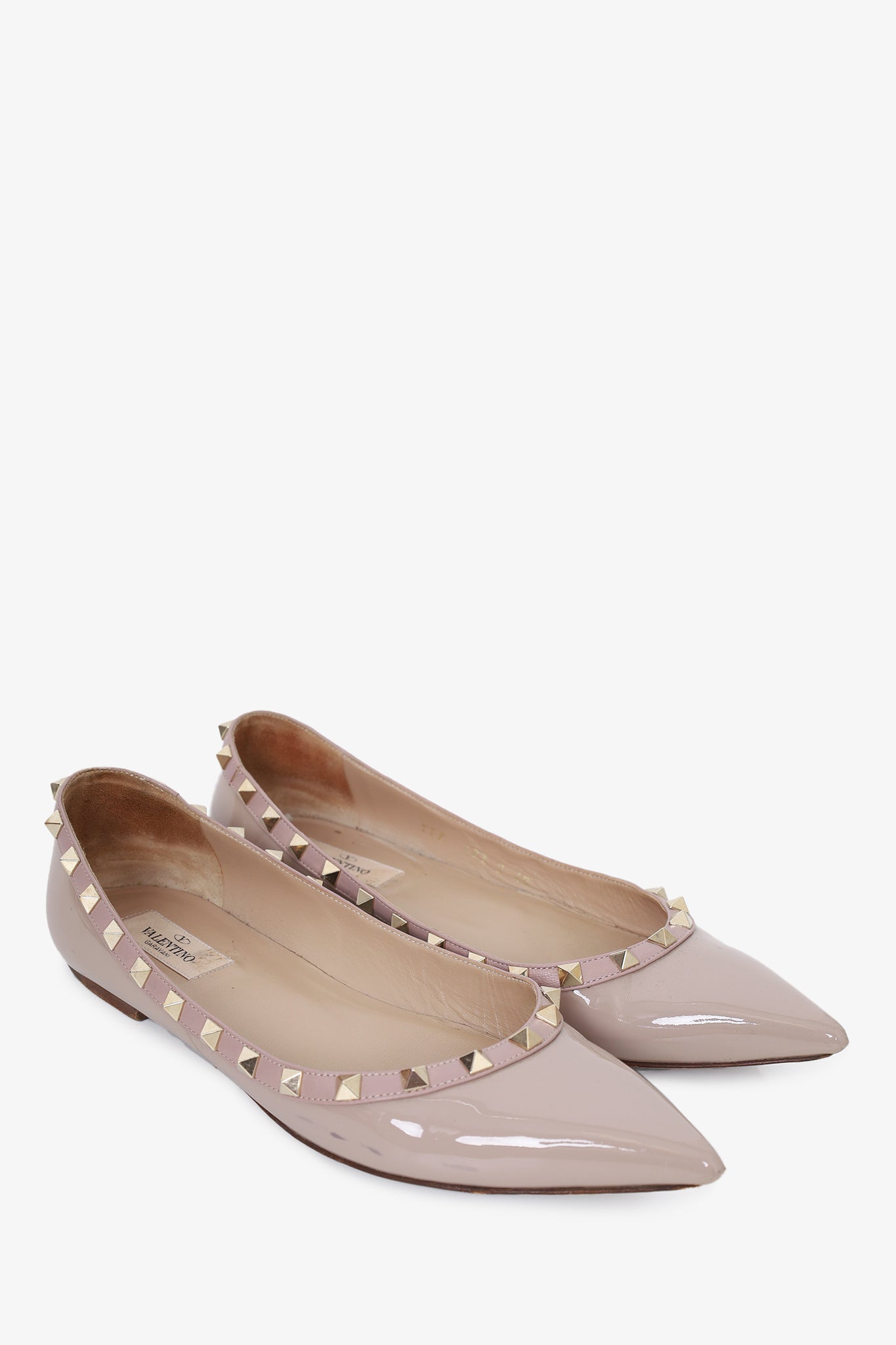 Valentino Beige Patent Leather Rockstud Flats Size 40