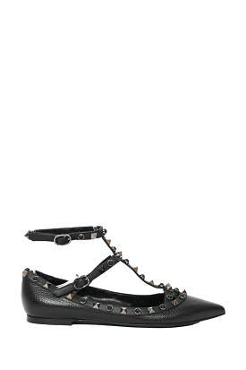 Valentino Black Leather Cage Rockstud Flats Size 37