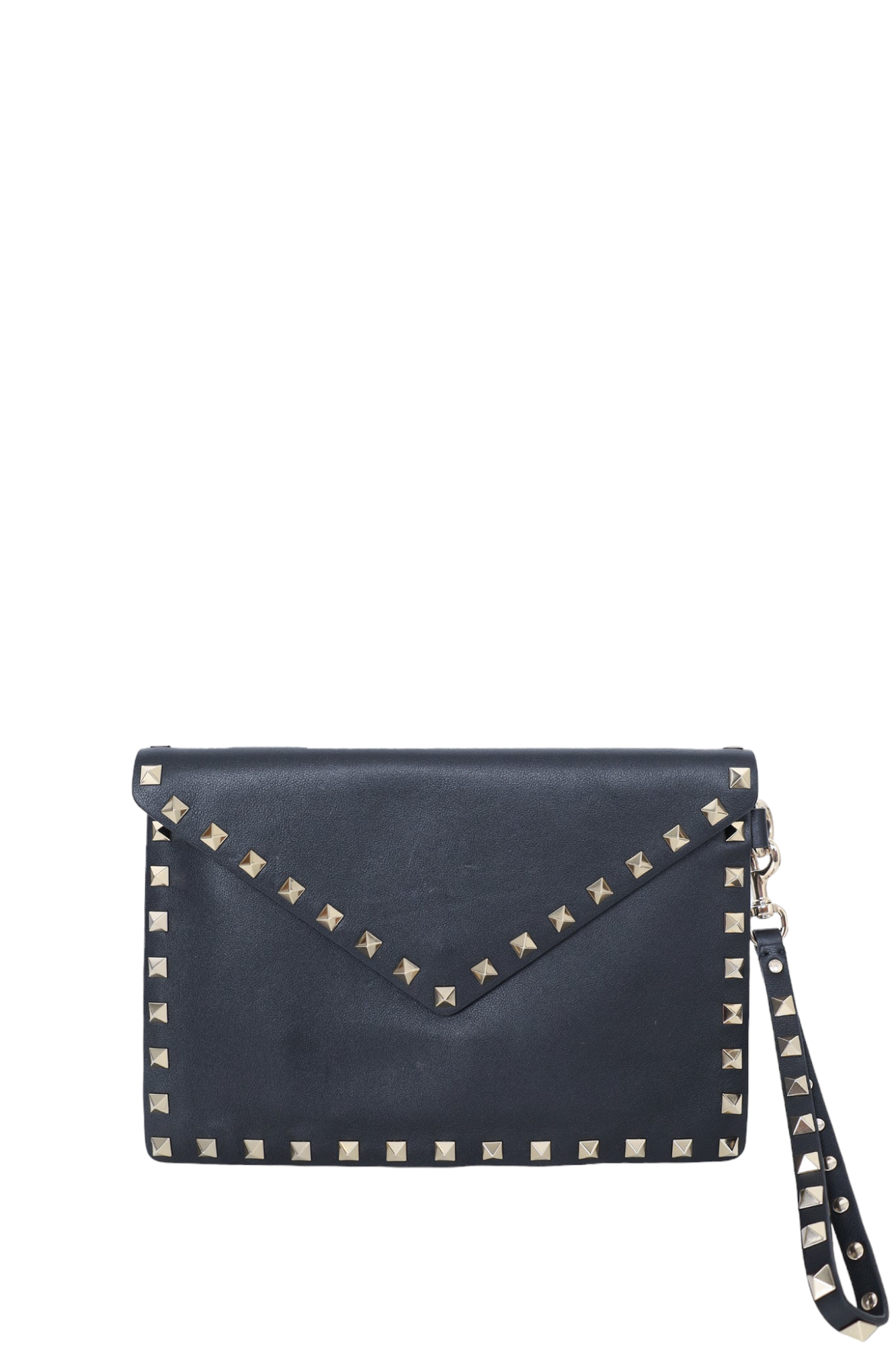 Valentino Black Leather Rockstud Envelop Clutch