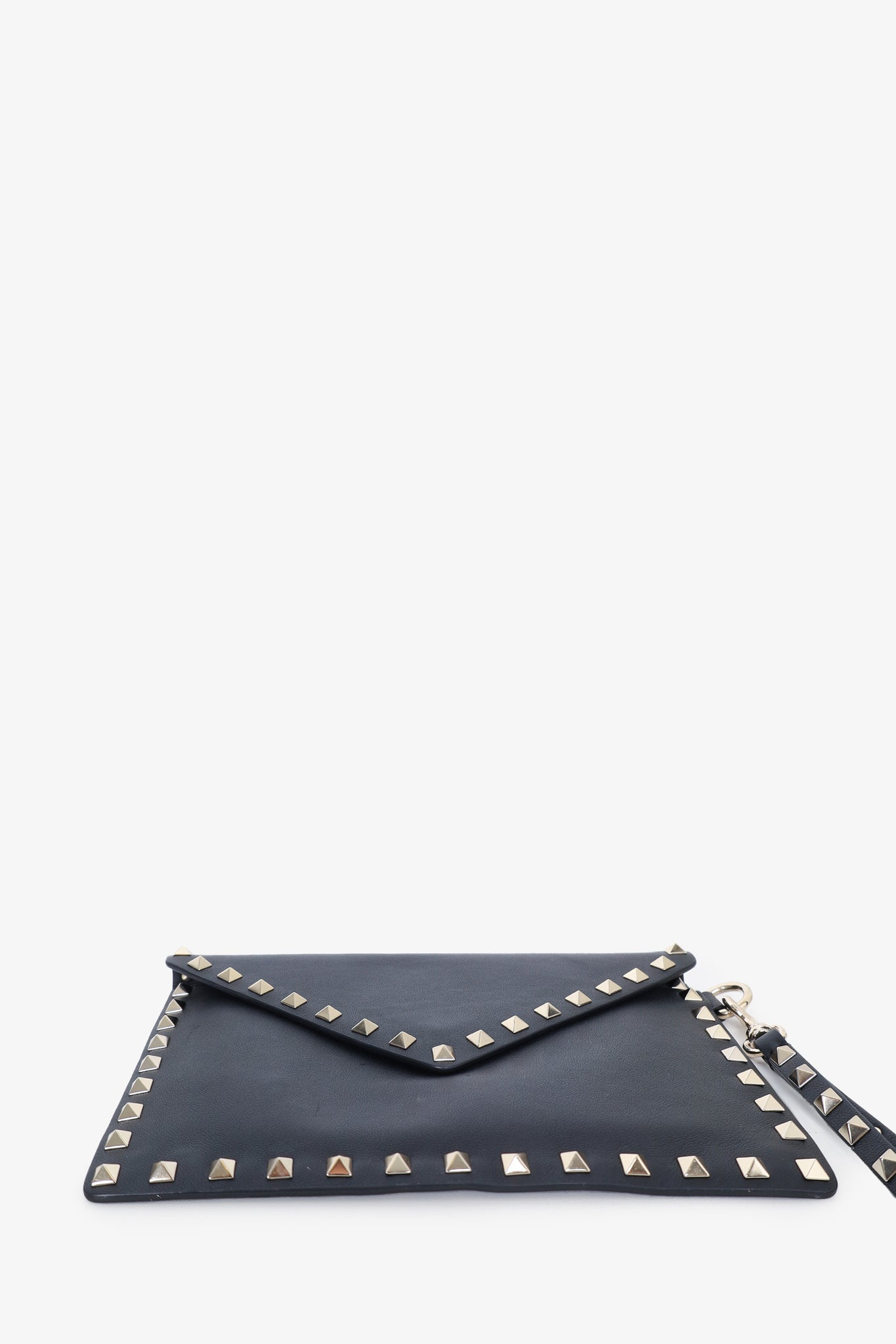 Valentino Black Leather Rockstud Envelop Clutch