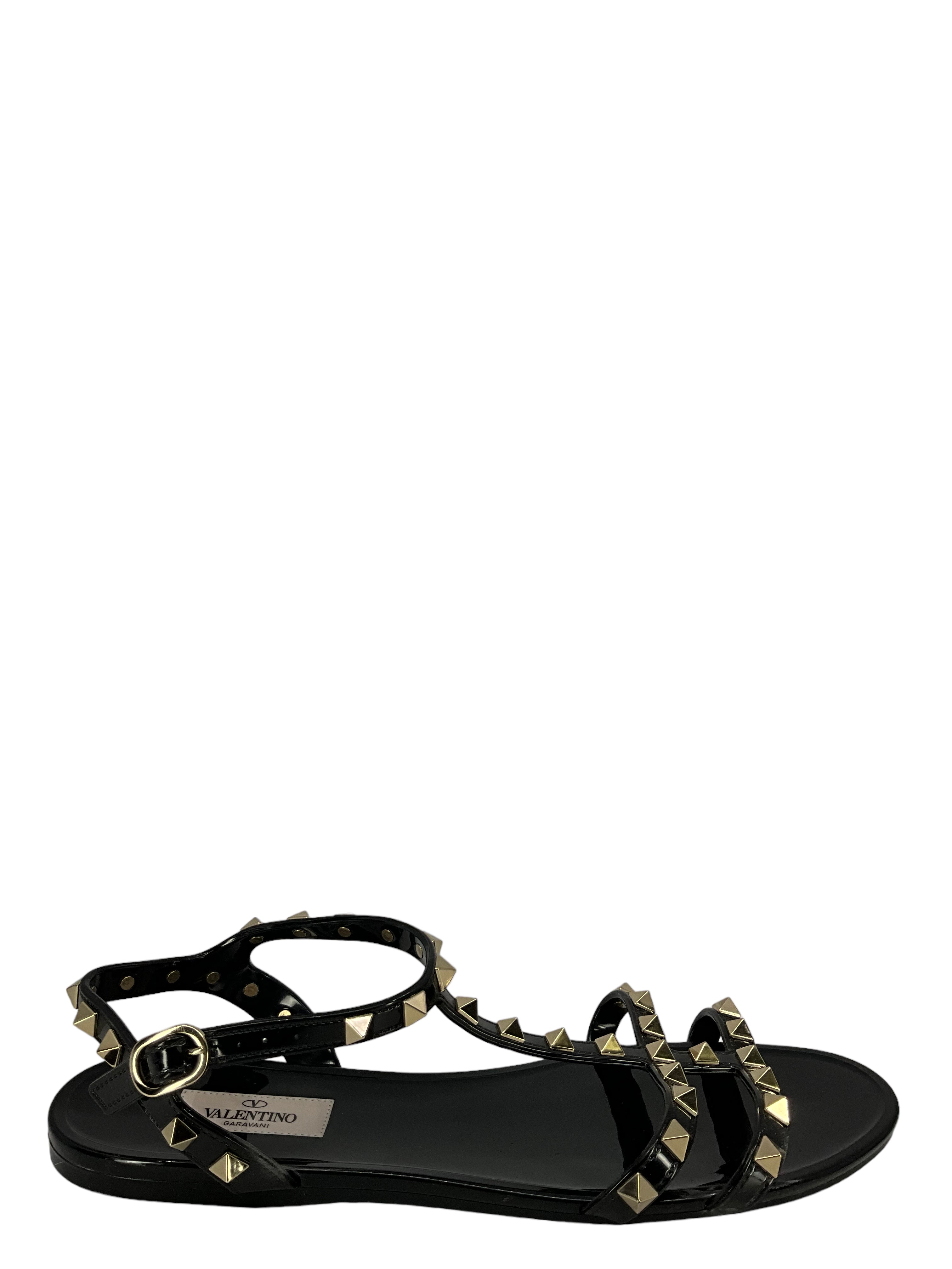 Valentino Black Patent Leather Rockstud Sandals Size 9